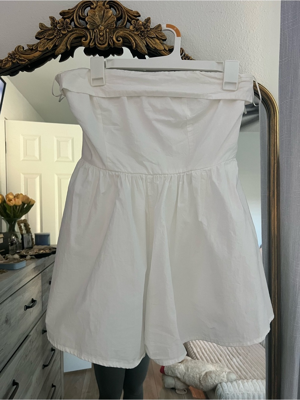 Stella Dallas Strapless White Romper with Flared Shorts